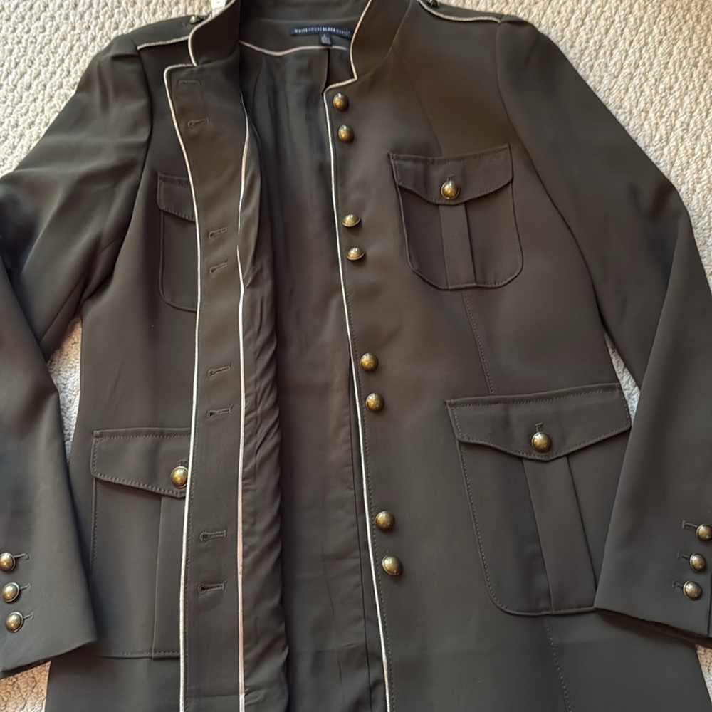 White House Black Market Olive Military Jacket with Metallic Gold Detailing - Picture 9 of 11